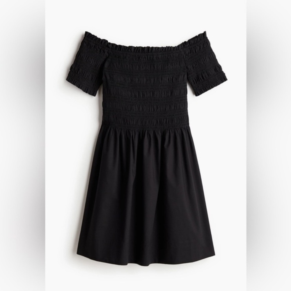 H&M Black Smocked Off The Shoulder Mini Dress